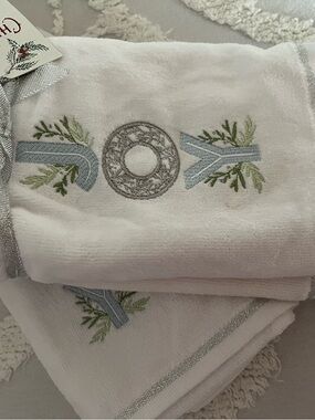 White Embroidered Home Bath Towels with Silver Accents